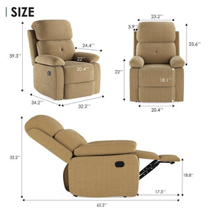 English Elm Small Recliner Chair with Padded Cushioning and Acacia Wood Frame, Easy Assembly, 330lb Capacity Camel T3623P408675