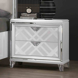 English Elm Contemporary Art Deco Nightstand with Hidden Jewelry Drawer Usb Port Acrylic Legs White B2741P436971