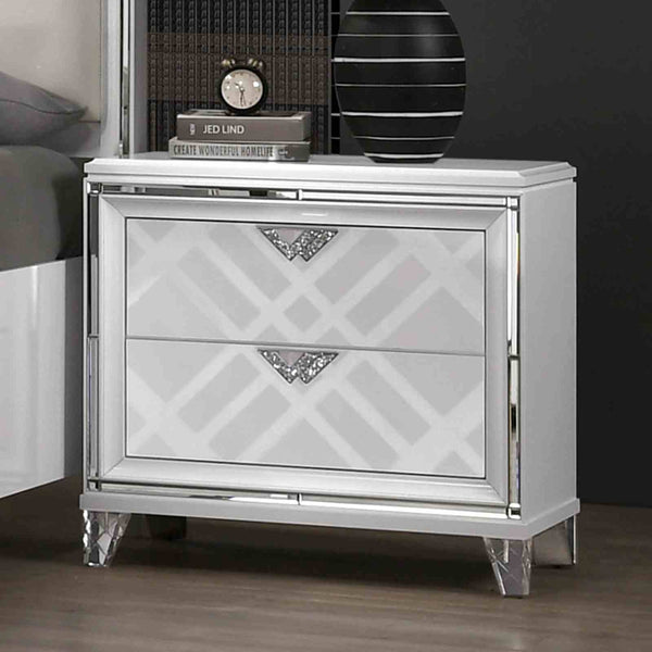 English Elm Contemporary Art Deco Nightstand with Hidden Jewelry Drawer Usb Port Acrylic Legs White B2741P436971