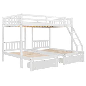 English Elm Full Over Twin Triple Bunk Bed Pine Wood Frame with Storage Drawers and Guardrails LT000343AAK-1