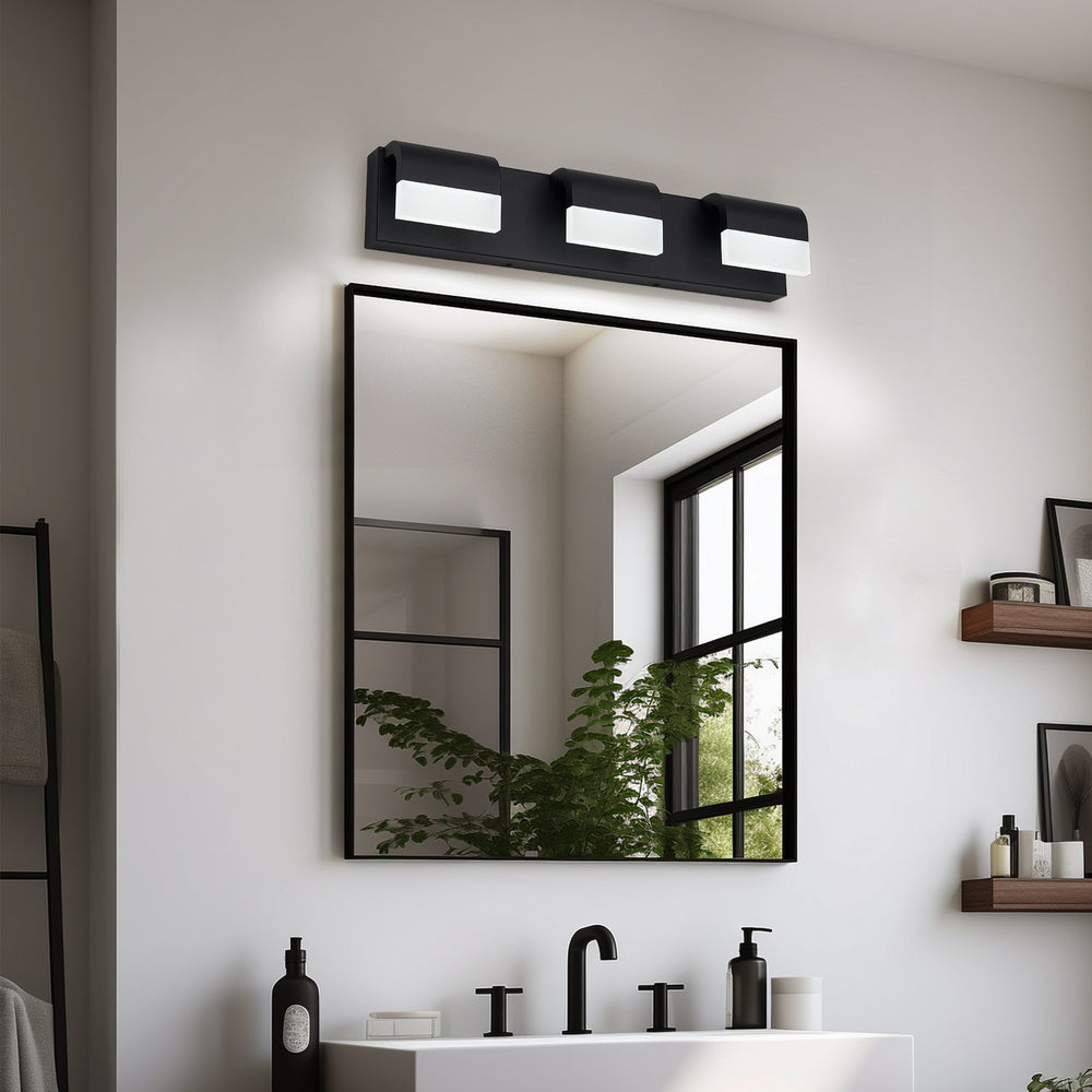 English Elm LED Contemporary 3-Light Matt Black Bathroom Vanity Light Fixture Over Mirror Dimmable 6000K PMID W2312P374894