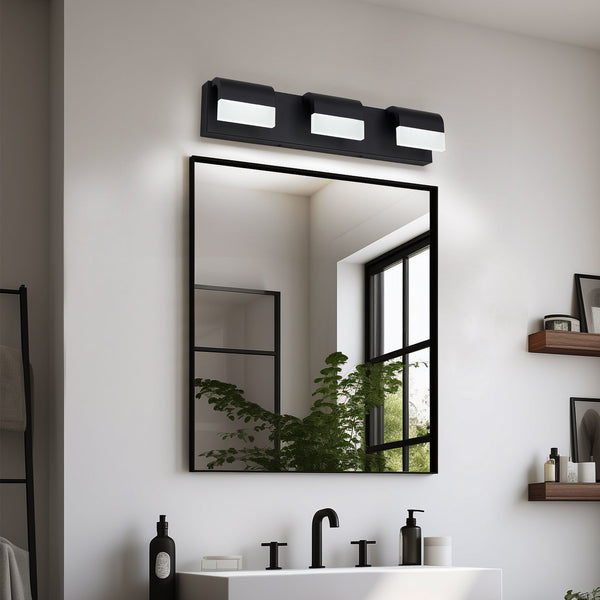 English Elm LED Contemporary 3-Light Matt Black Bathroom Vanity Light Fixture Over Mirror Dimmable 6000K PMID W2312P374894