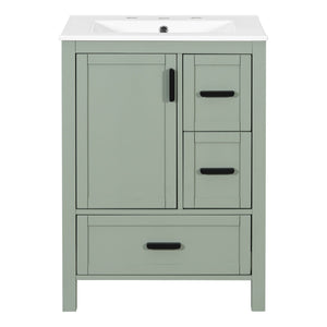 English Elm Modern 24 Inch Bathroom Vanity Solid Wood Cabinet with Ceramic Sink and Soft Close Storage Green N729P292859F