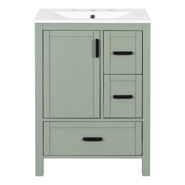 English Elm Modern 24 Inch Bathroom Vanity Solid Wood Cabinet with Ceramic Sink and Soft Close Storage Green N729P292859F