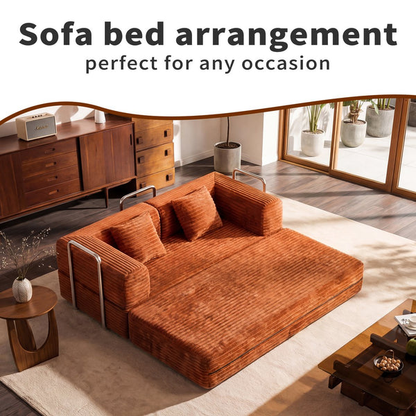 English Elm 78.7-inch Corduroy Sleeper Sofa with Fold-flat Design for Apartment Family Rooms W3108P404510