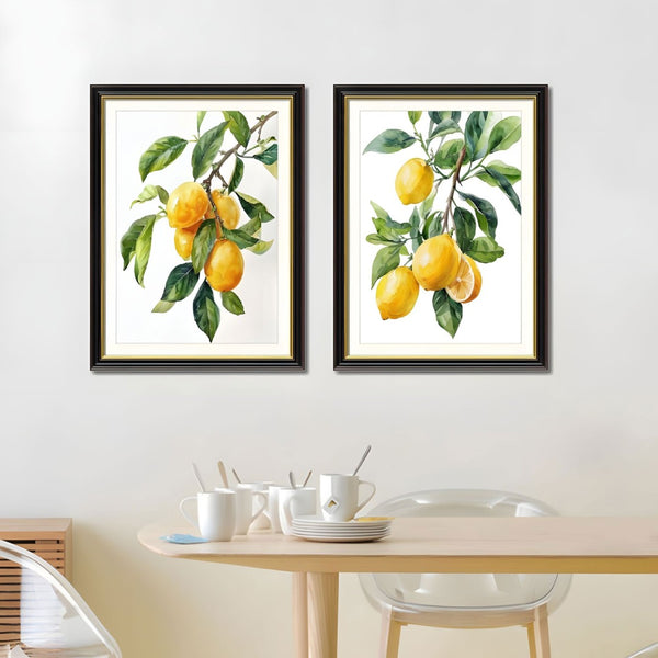 English Elm Set Of 2 Lemon Botanical Canvas Prints – Vibrant Fruit Art In Solid Wood Frames For Stylish Décor T3976P383240-GIGA