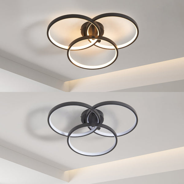 English Elm 20" Modern Black LED Ceiling Light — 3-Ring Flush Mount, Energy-Saving, Sleek Durable Design for Living Room W1340P253585