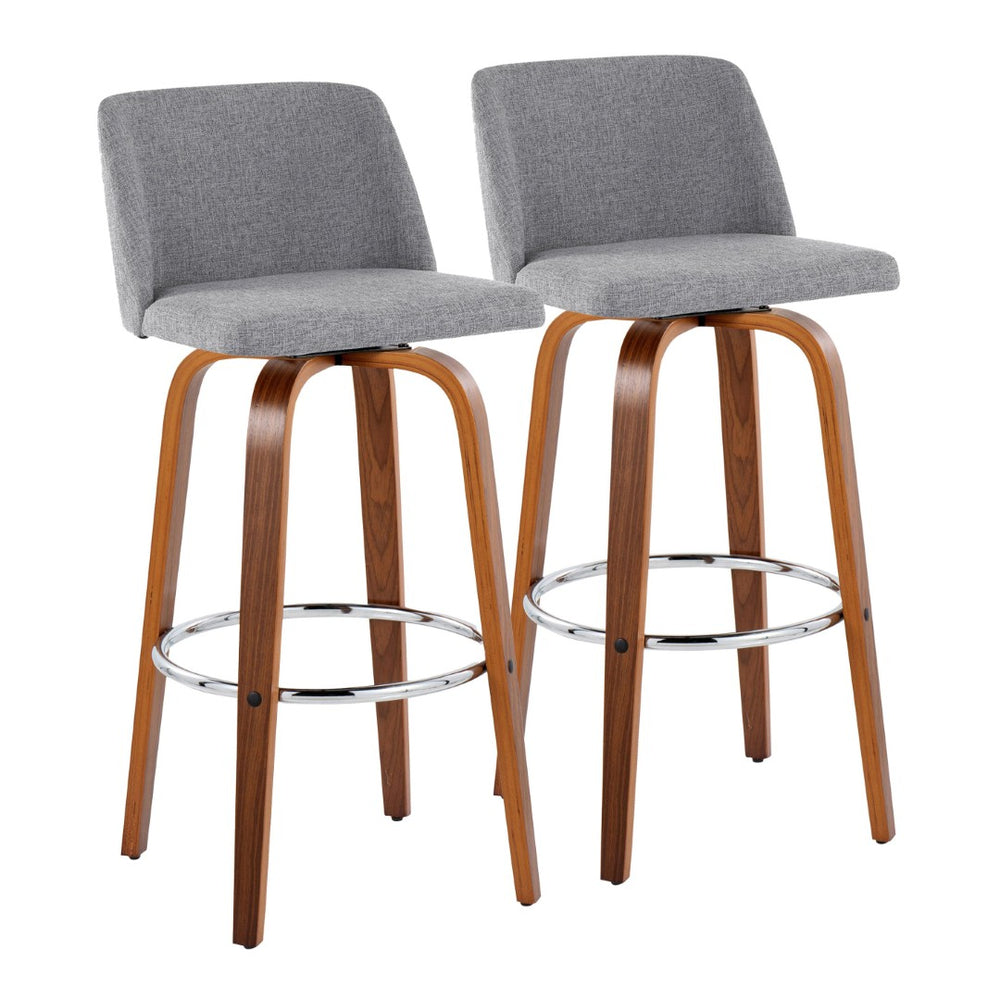 English Elm Toriano 30" Mid-Century Modern Barstool Set Of 2 - Stylish Swivel Design With Walnut & Grey Fabric B202S00675-GIGA
