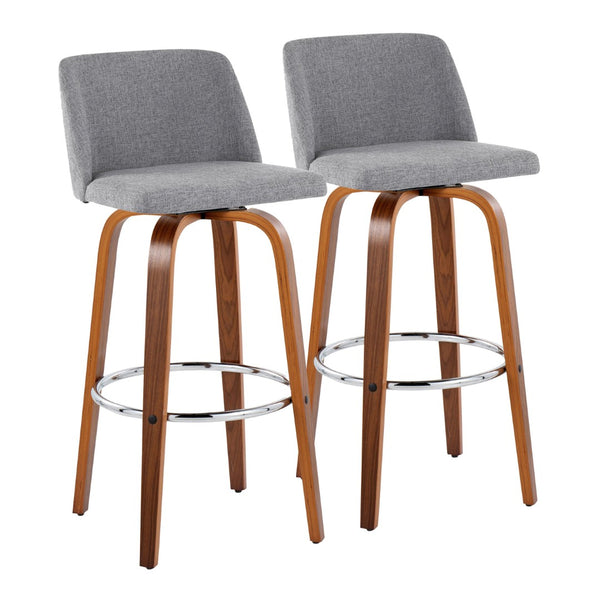 English Elm Toriano 30" Mid-Century Modern Barstool Set Of 2 - Stylish Swivel Design With Walnut & Grey Fabric B202S00675-GIGA
