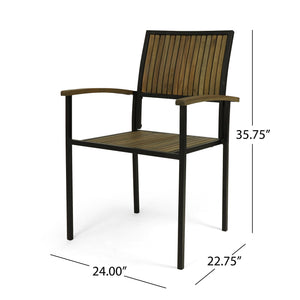 English Elm 7 Piece Outdoor Acacia Wood Dining Set Seats Six with Iron Hairpin Legs Patio N762S000031AAE