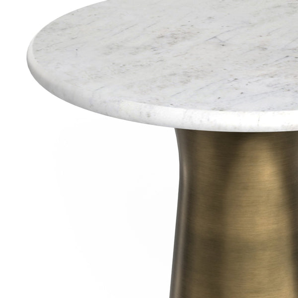 English Elm Nicollette Antique Brass Side Table with White Marble Top, Handcrafted Iron Base, 30"L x 16"W Accent Piece B136P262282