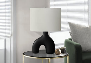 English Elm Lighting, Sculptural Arch Ceramic Table Lamp Matte Black Base Ivory Fabric Shade Modern B2710P461824