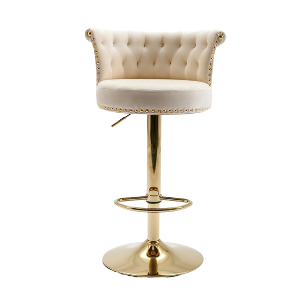 English Elm UNITED Velvet 360° Rotating Bar Chair with Diamond Stitching, Gold Frame, Plush Foam Seat, Adjustable Height Beige W1568P361715
