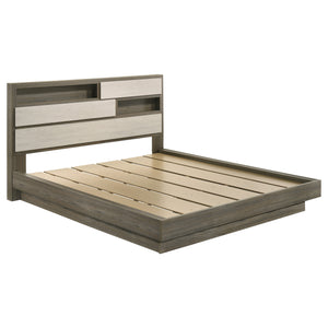 English Elm Edmondson California King Platform Bed with Storage Bookcase Headboard in Grey Oak B062S01777