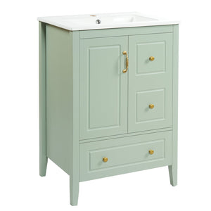 English Elm [video] 24 Inch Farmhouse Bathroom Vanity with Sink Pine Wood Mdf Soft Close Storage N759P415299G