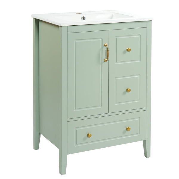 English Elm [video] 24 Inch Farmhouse Bathroom Vanity with Sink Pine Wood Mdf Soft Close Storage N759P415299G