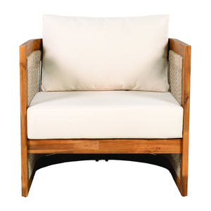 English Elm Christopher Knight Home® - Premium Acacia Wood Outdoor Club Chair – Stylish Curved Design, Woven Rope, Water-Resistant Cushions N767P367654A