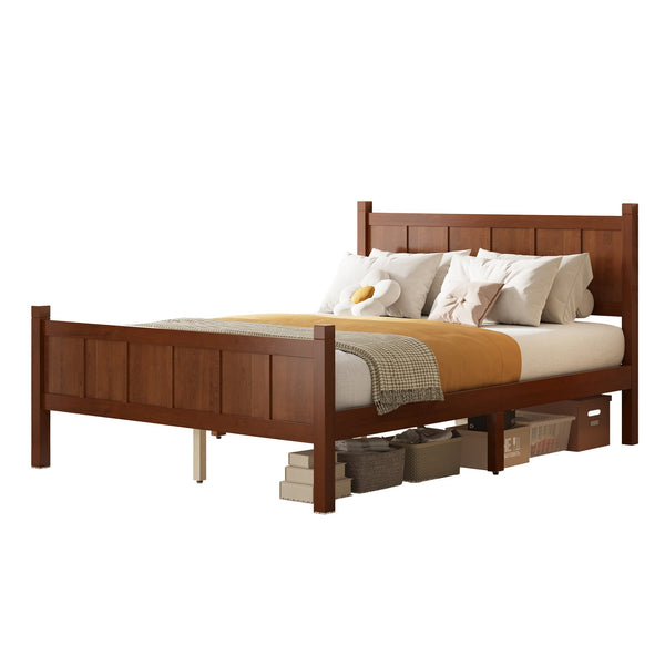 English Elm Twin Platform Bed Vertical Slat Headboard Farmhouse Shaker Wood Grain Finish Bedroom Dark Walnut N733P422479P
