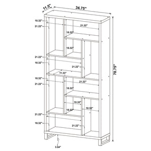 English Elm 1pc Industrial Bookcase 10-Tier Rustic Antique Nutmeg with Black Metal Base – Tall 34.75x11.5x70.75" Organizer for Living Room Office Decor B011P305634