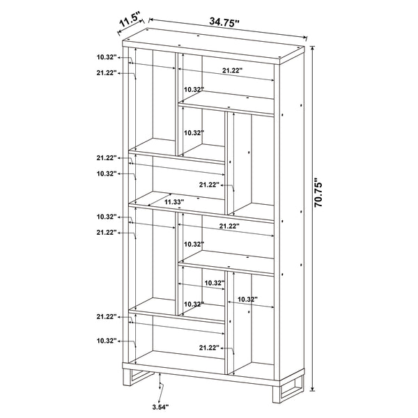 English Elm 1pc Industrial Bookcase 10-Tier Rustic Antique Nutmeg with Black Metal Base – Tall 34.75x11.5x70.75" Organizer for Living Room Office Decor B011P305634
