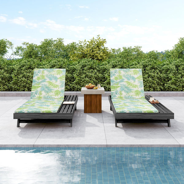 English Elm Lounge Chaise Outdoor Acacia Wood Slatted Frame with Water Resistant Cushion Resort Style Black,Green Leaf N770P442B18L