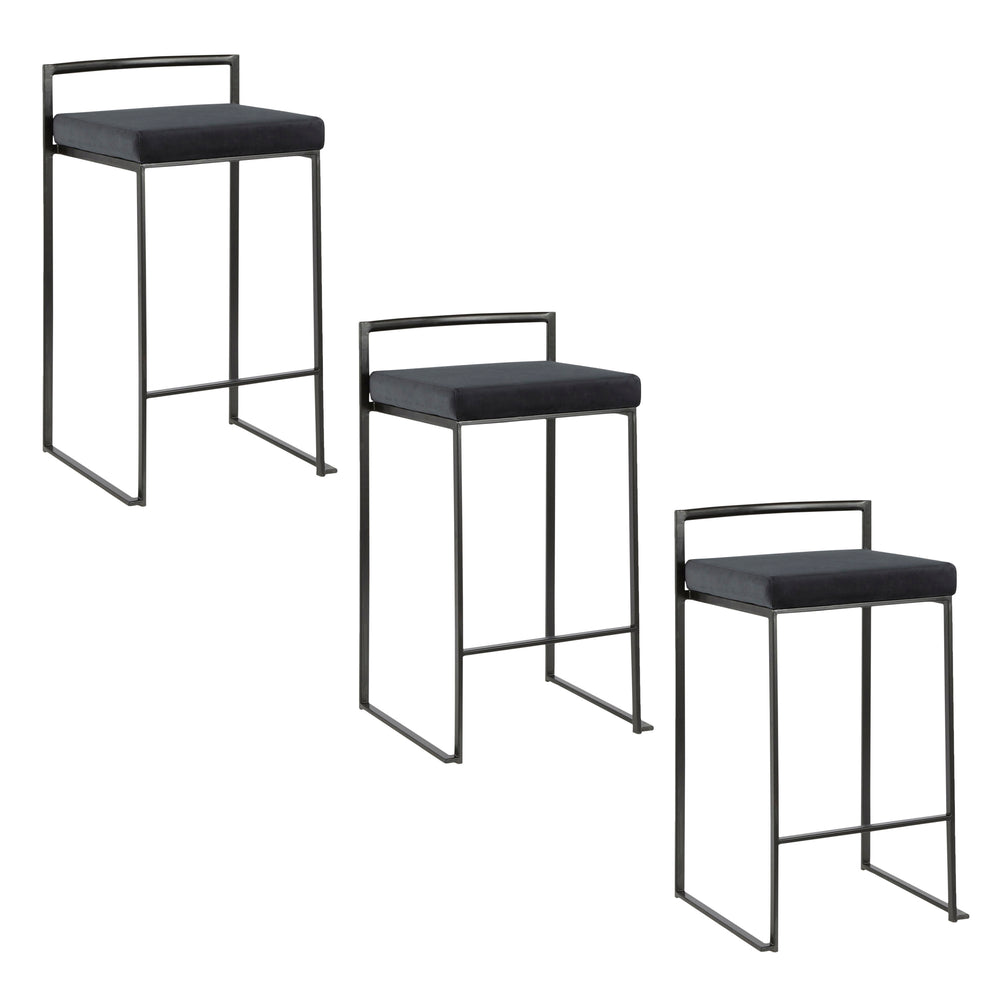 English Elm Contemporary Stackable Steel Counter Stools Padded Fabric Seats for Kitchen Islands Set of 2 B202P222009
