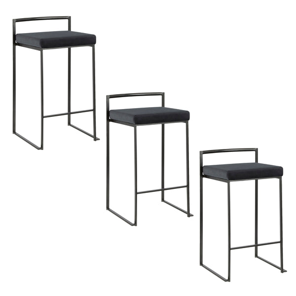 English Elm Contemporary Stackable Steel Counter Stools Padded Fabric Seats for Kitchen Islands Set of 2 B202P222009