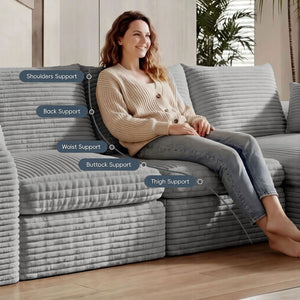 English Elm Modular Cloud Sectional Corduroy Sofa with Reversible Chaise and Memory Foam Comfort Grey W5638S00006