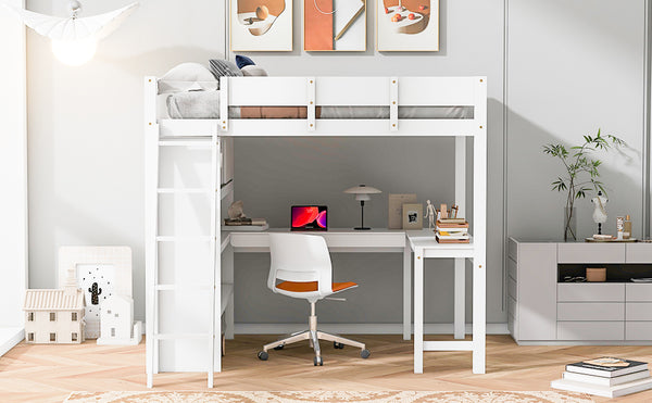 English Elm Full Size Loft Bed with Built-in Desk and Shelving for Kids or Teen Bedrooms LT000802AAK