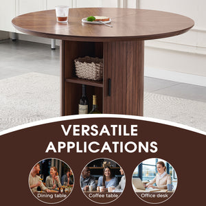 English Elm Round Wood Dining Table with Dual Storage Compartments for Kitchen or Small Spaces W3590P355174