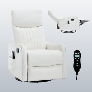English Elm Beige Fabric Swivel Rocker Recliner with Massage Nodes and Lumbar Heat for Living Room White W1803P363432