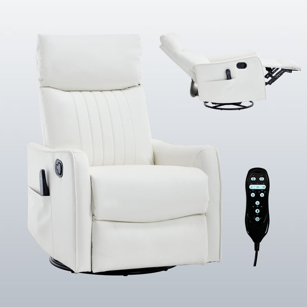 English Elm Beige Fabric Swivel Rocker Recliner with Massage Nodes and Lumbar Heat for Living Room White W1803P363432