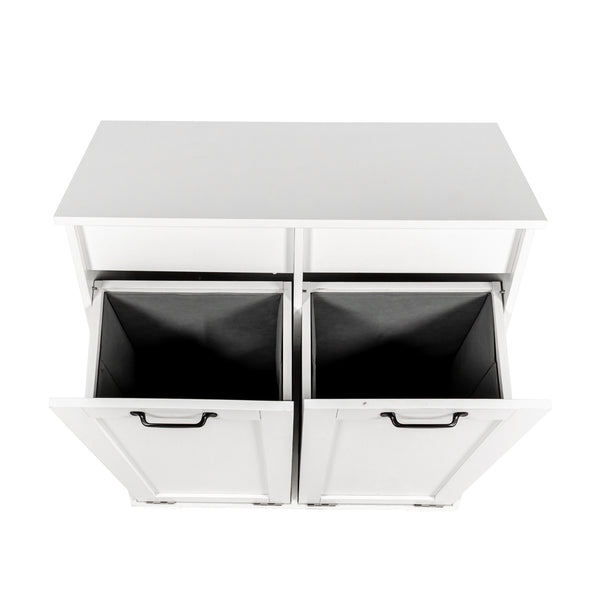 English Elm Laundry Cabinet Dual-Compartment Hamper with 2 Removable Liner Bags, Durable Melamine Finish, Space-Saving Storage W331P206345