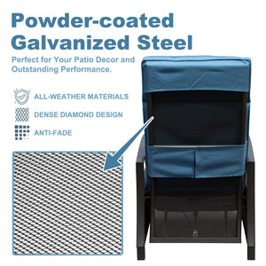 English Elm Adjustable Patio Recliner Chair with Flip Side Table, Ergonomic Cushions, Heavy-Duty Steel, 350lb Support Blue W1859P196390