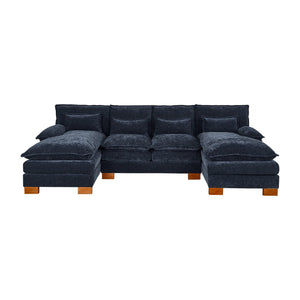 English Elm 2179-blue Chenille Upholstered Double Lounge Sofa for Contemporary Living Rooms W308S00200