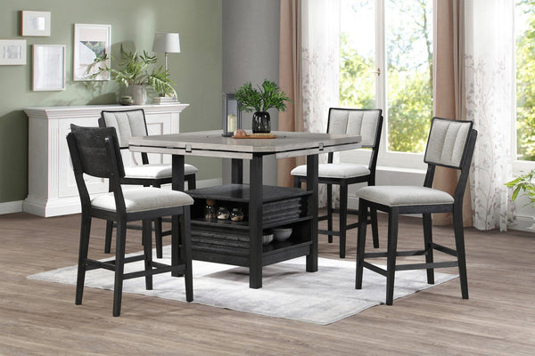 English Elm 2pc Black/Light Grey Counter Height Chairs Set – Full Back Wood Frame, Padded Fabric Seats, Sleek Dining Style B011P228165