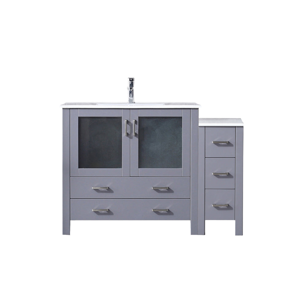 English Elm Dark Grey 48" Single Bath Vanity With Side Cabinet, White Ceramic Top & Complete Faucet Set - Modern Style! B2731S01199