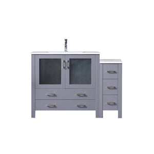 English Elm Dark Grey 48" Single Bath Vanity With Side Cabinet, White Ceramic Top & Complete Faucet Set - Modern Style! B2731S01199