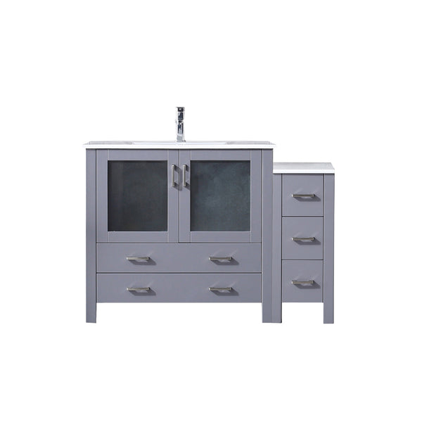 English Elm Dark Grey 48" Single Bath Vanity With Side Cabinet, White Ceramic Top & Complete Faucet Set - Modern Style! B2731S01199
