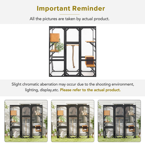 English Elm Outdoor Pine Wood Catio Enclosure with Platforms Condos and Walk-in Access for Cats N719P283198B