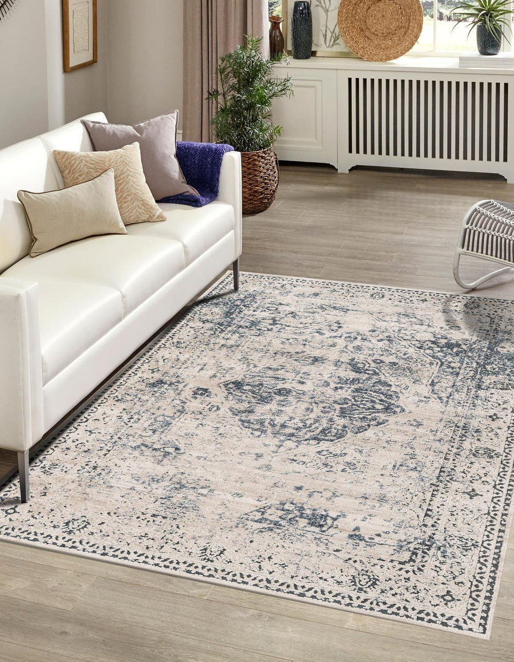 Unique Loom Chateau Hoover Machine Made Border Rug Dark Blue, Beige/Cream/Gray 9' 10" x 14' 3"