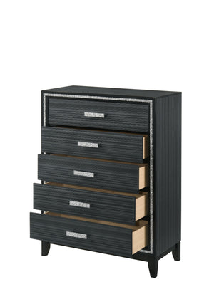 English Elm Haiden Weathered Black Finish Dresser with Six Spacious Drawers, Silver Trim Accent and Durable Craftsmanship Black 49 L x 20 W x 39 H B2726P261899