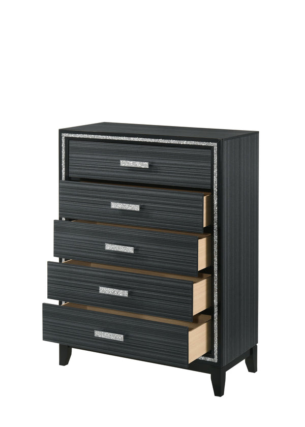 English Elm Haiden Weathered Black Finish Dresser with Six Spacious Drawers, Silver Trim Accent and Durable Craftsmanship Black 49 L x 20 W x 39 H B2726P261899