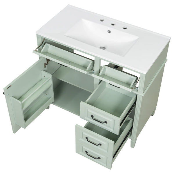 English Elm 36-Inch Modern Bathroom Vanity With Ceramic Sink, Adjustable Shelves, Flip Drawers & Metal Handles N725P350849F