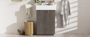 English Elm [video]21.6" Freestanding Bathroom Vanity Ceramic Sink Wavy Door Mdf Cabinet Small Bath Dark Gray N729P285504G