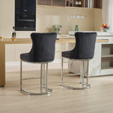 English Elm 25" Counter Height Bar Stools Set Of 2, Modern Velvet Barstools With Button Back&Rivet Trim Upholstered Kitchen Island Chairs With Sturdy Chromed Metal Base Legs Farmhouse Bar Stools, (Black,2 Pack)