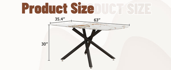 English Elm Large Tempered Glass Rectangular Dining Table Seats Six with Matte Black Metal Frame W1151S04539