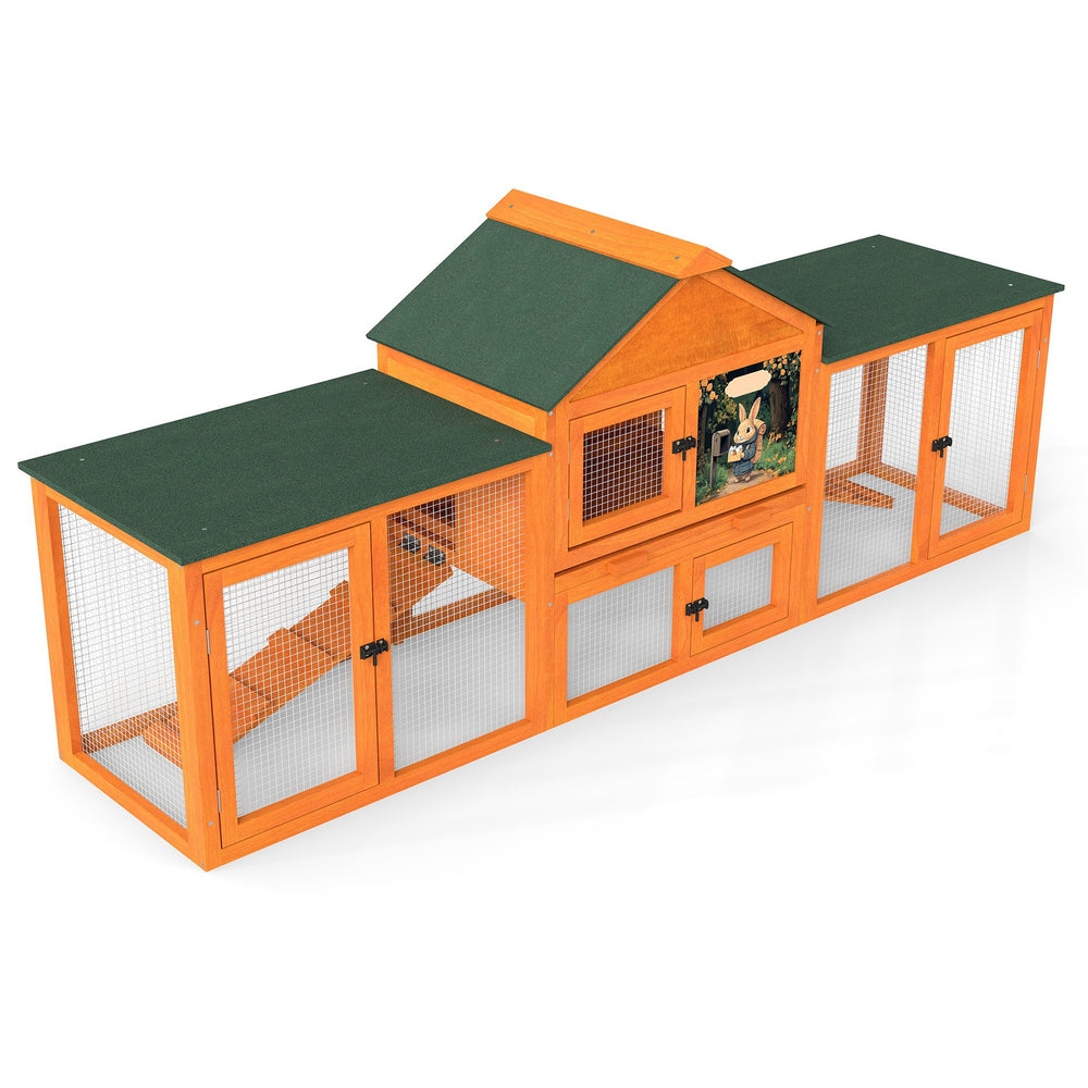 English Elm Large Spruce Wood Rabbit Hutch with Waterproof Roof Ramps and Removable Tray W2181P362971