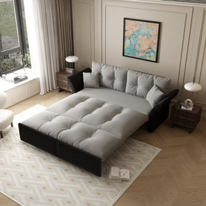 English Elm 74.4" Queen Velvet Sleeper Sofa Artisan Floral Tufted Cushions Converts for Guest Rooms Grey W1885S00170