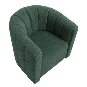 English Elm Modern Swivel Chair with Ottoman in Bouclé Fabric, Solid Wood Frame, Cozy Curved Design for Living Rooms Green 32 L x 31 W x 31.25 H B011P281846